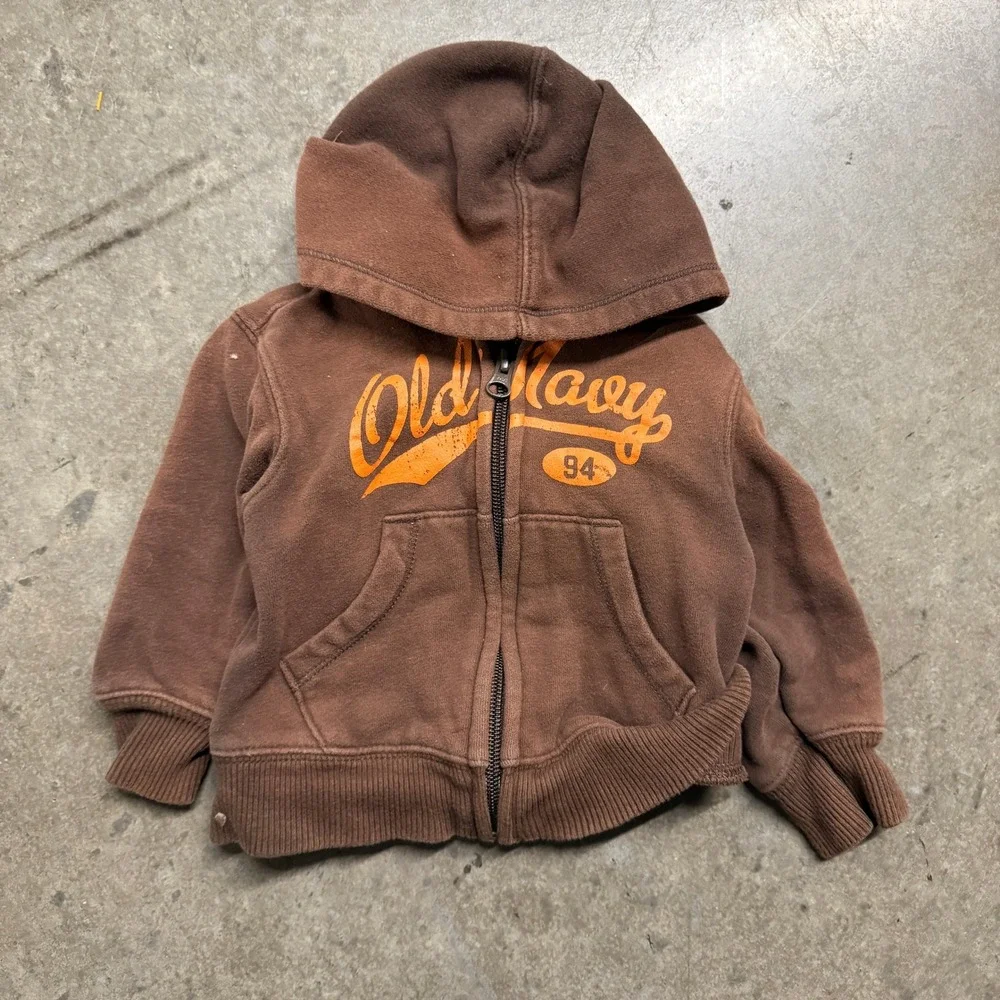 Old Navy Boys Brown Orange Logo Zip Up Hoodie Sweatshirt 12-18 Months‎